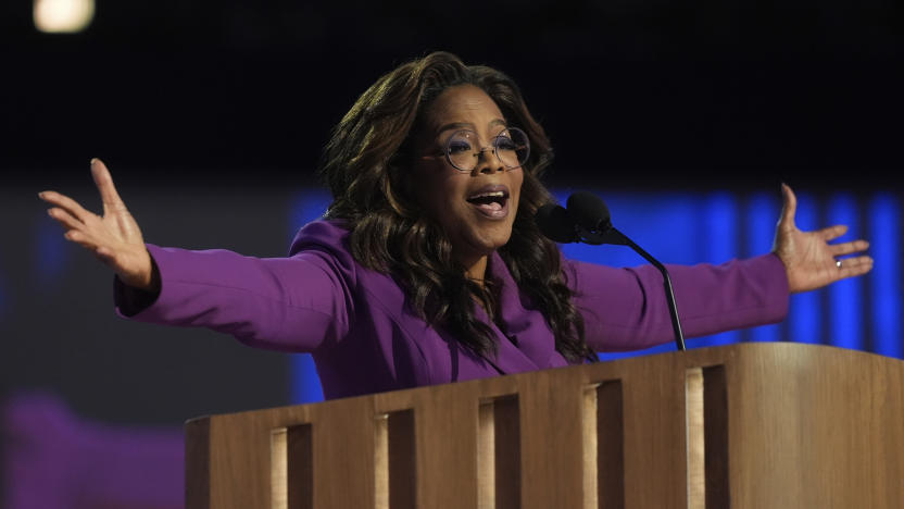 Oprah Winfrey speaks during the Democratic National Convention Wednesday, Aug. 21, 2024, in Chicago. (AP Photo/Erin Hooley)