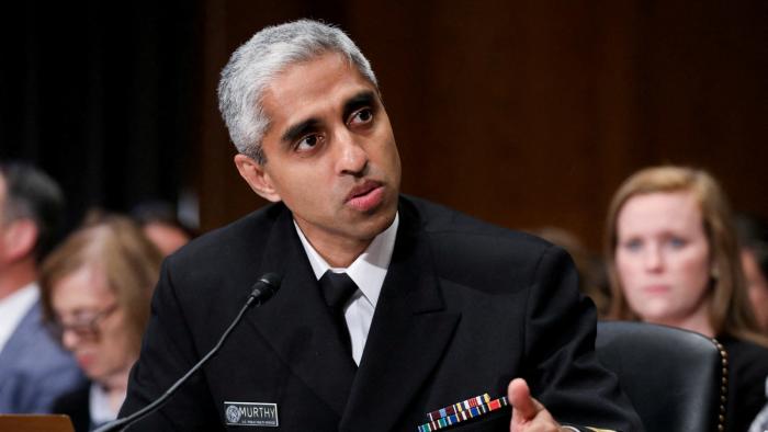 FILE PHOTO: U.S. Surgeon General Vivek Murthy speaks during a Senate Health, Education, Labor and Pensions Committee hearing entitled "Why Are So Many American Youth in a Mental Health Crisis? Exploring Causes and Solutions," on Capitol Hill in Washington, U.S., June 8, 2023. REUTERS/Amanda Andrade-Rhoades/File Photo