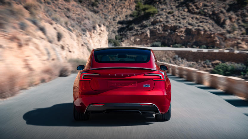 A red car on the road.