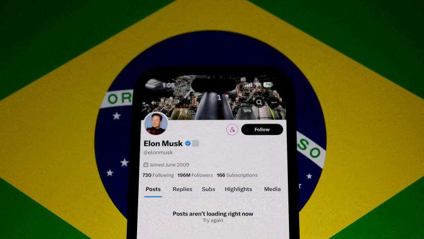 FILE PHOTO: The X account of Elon Musk in seen blocked on a mobile screen in this illustration after Brazil's telecommunications regulator suspended access to Elon Musk's X social network in the country to comply with an order from a judge who has been locked in a months-long feud with the billionaire investor, Sao Paulo, Brazil taken August 31, 2024. REUTERS/Jorge Silva/File Photo