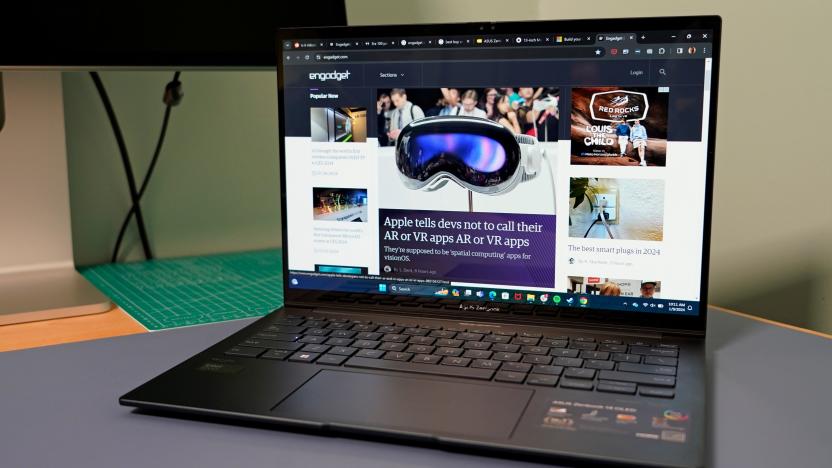 ASUS ZenBook 14 OLED showing the Engadget home page