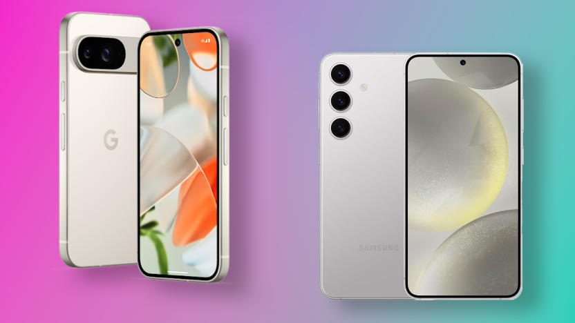 Side-by-side visual showing the two phones in front of a colorful gradient.