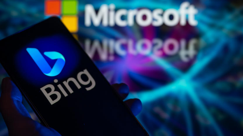 A smart phone is displaying Bing with Microsoft visible in the background in this photo illustration in Brussels, Belgium, on December 30, 2023. (Photo by Jonathan Raa/NurPhoto via Getty Images)