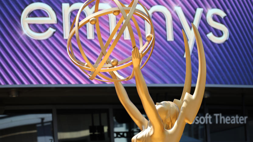 LOS ANGELES, CA - September 12, 2022 - A replica of an Emmy statuette sits on display at the 74th Primetime Emmy Awards at the Microsoft Theater on Monday, September 12, 2022 (Robert Gauthier/ Los Angeles Times via Getty Images)