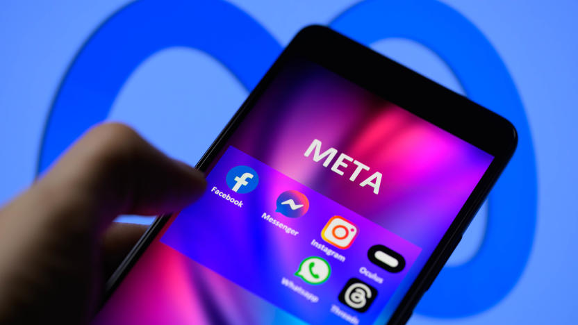 Meta social media icons are being displayed on a smartphone among Facebook, Messenger, Instagram, Threads, and other products, with the Meta icon visible in the background. Facebook, which was founded 20 years ago, is seen in this photo illustration taken in Brussels, Belgium, on February 4, 2024. (Photo by Jonathan Raa/NurPhoto via Getty Images)