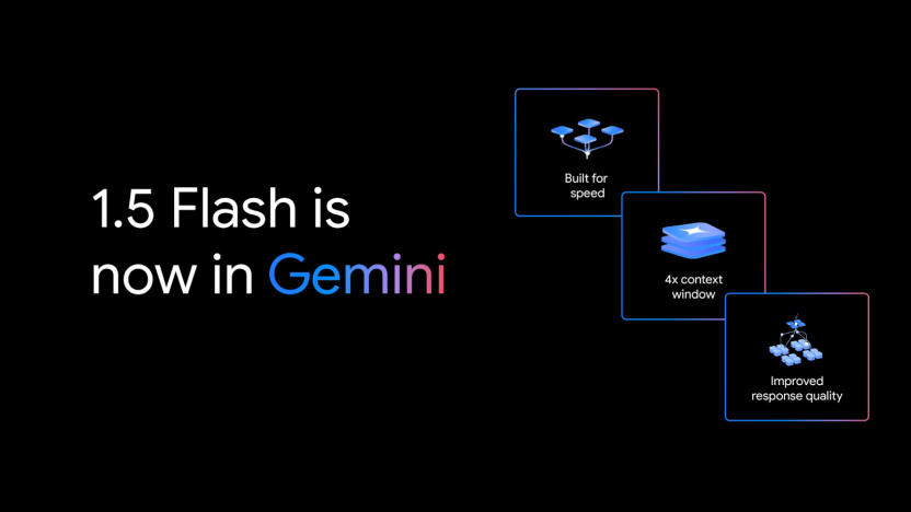 A banner that says "1.5 Flash is now in Gemini."