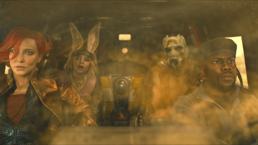 Cate Blanchett as Lilith, Ariana Greenblatt as Tiny Tina, Florian Munteanu as Krieg, and Kevin Hart as Roland in Borderlands. Photo Credit: Courtesy of Lionsgate