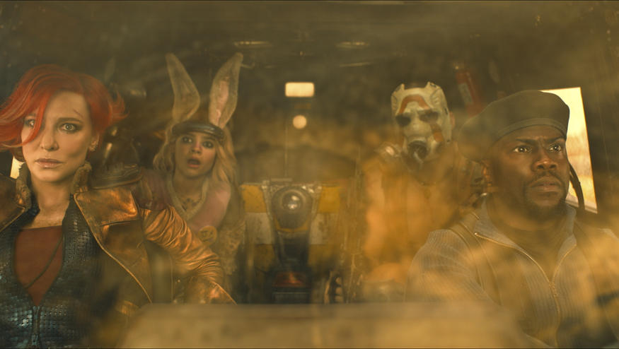 Cate Blanchett as Lilith, Ariana Greenblatt as Tiny Tina, Florian Munteanu as Krieg, and Kevin Hart as Roland in Borderlands. Photo Credit: Courtesy of Lionsgate