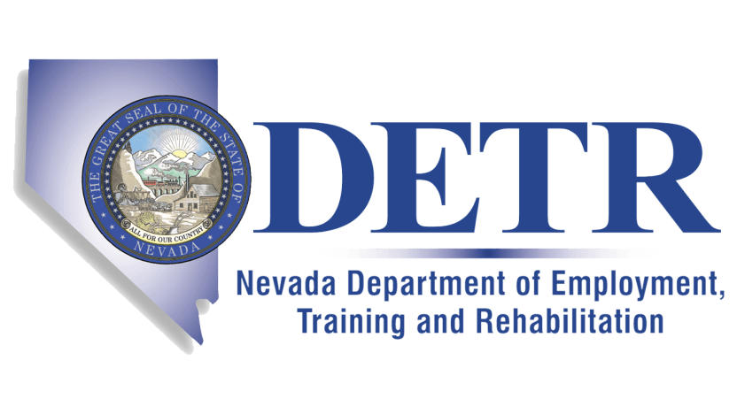 Logo for Nevada's unemployment division. "DETR: Nevada Department of Employment,
Training and Rehabilitation."