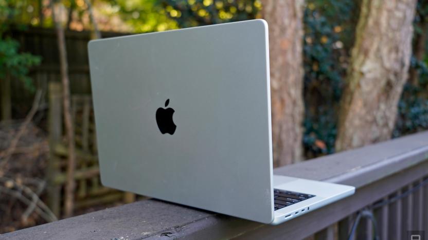 Apple MacBook Pro 14-inch from the rear, showing off the Apple logo.